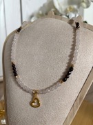 Naszyjnik "LOVE" Kwarc Różowy  Granat 