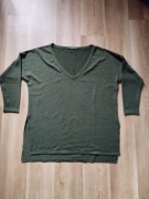 Boohoo 46 oliwkowa bluzka dekolt w serek rękaw 3/4