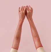 Rękawiczki kabaretki czerwone z diamentami