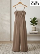 Brązowy Kombinezon ZARA Wide Leg | Rozmiar 38 (M) | Bawełna