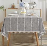 Obrus prostokątny 140x180cm w paski z frędzlami Boho