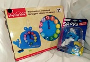 Zestaw Smerfy the Smurfs figurka bobas , drewniany zegar do nauki wieloryb