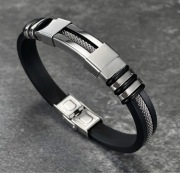 Bransoletka męska ze stali szlachetnej i kauczuku – styl industrialny
