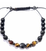 BRANSOLETKA KAMIEŃ TYGRYSIE OKO LAWA STAL LEW HEMATYT szer.17 cm