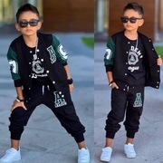 Czarno-zielony komplet 3 częściowy bluzka + bluza + spodnie r. 110