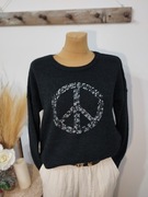 Szary sweter damski z cekinami „pacyfki” elastyczny 42