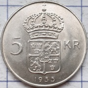 Szwecja 5 koron 1955 18g Ag 400