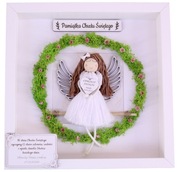 Pamiątka Chrztu Świętego Ramka 3D Anioł Stróż Rękodzieło Makrama Prezent