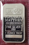 Sztabkomoneta JOHNSON MATTHEY 1 uncja (1 oz) srebro Ag 999. Czytaj opis