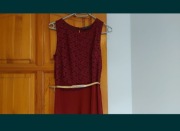 Bordowa elegancka suknia maxi, z paskiem, rozmiar M/38, NOWA