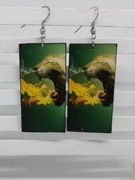 Kolczyki Smoczy rudy kot decoupage prostokąty grafika ogień Handmade