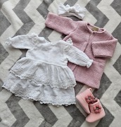 Zestaw sukienka Milulove i płaszczyk La Mere r.62 na chrzest