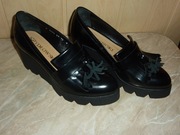 OKAZJA! Mokasyny damskie skóra Szydłowski platforma czarne 36  NOWE