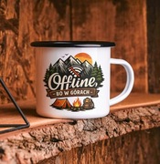 Kubek emaliowany „Offline, bo w górach”– idealny na szlak,camping i prezent