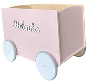 skrzynka skrzynia pojemnik na kółkach na klocki, zabawki + IMIĘ DZIECKA