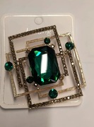 Broszka metalowa geometryczna prostokątna zielona z grafitem