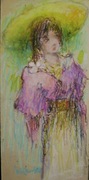 DZIEWCZYNA W ŻÓŁTYM KAPELUSZU 28x14 pastel olejny