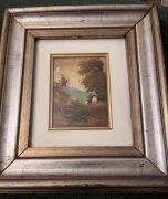 Olejny obraz w przepięknej ramie - pejzaż - lata 50/60