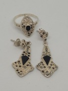 Kolczyki + pierścionek true vintage lata 80 z kamieniami srebro 925 