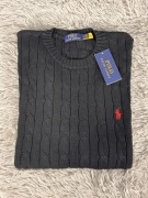 Polo Ralph Lauren sweter vintage cable knit czarny basic S unisex