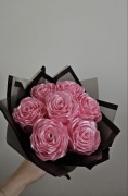 Bukiet różowych róż ze wstążki hand made