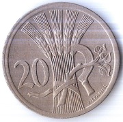 CZECHOSŁOWACJA 20 halerzy 1937, KM# 1, AU