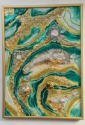 Obraz strukturalny 3D z żywicy 30x42cm ręcznie wykonany, rama alu złota