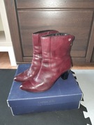 Caprice botki, naturalna skóra, kolor wiśnia - bordo, obcas, rozm. 38,5