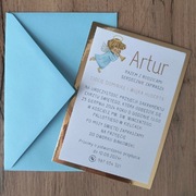 Zaproszenia na chrzest jednokartkowe ZŁOTA PODKŁADKA + KOPERTA GRATIS 