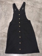 Sukienka czarna na szelkach 164 H&M na guziki jeansowa 