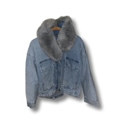 KURTKA ZIMOWA DAMSKA JEANSOWA FUTERKO OCIEPLANA