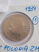 Moneta 5 zł Glowa kobiety z 1934 r. /1/