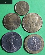 Monety obiegowe Francja1968-1998Zestaw (7)