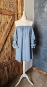 Sukienka ZARA XS/S hiszpanka denim lyocell falbany off shoulder stan bdb