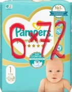Pampers Premium Care rozmiar 1, 6x72 szt., łącznie 432 pieluszki, TANIO!
