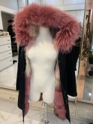 Parka czarna z naturalnym lisem i jenotem rozm.L