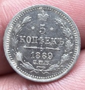 01292 Rosja 5 kopiejek 1889 srebro piękna!
