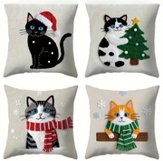Świąteczna poszewka na poduszkę zabawne kotki 45x45 cm 4szt.