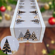 Serweta świąteczna Mikołaje z saniami/beż/biała - 60x120