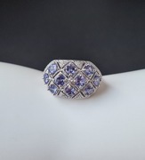 Srebrny pierścionek z tanzanitami i diamentami, certyfikat 