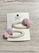 Spinki do włosów pompony różowe liliowe homemade