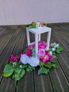 Stroik na grób różowy, latarenka, lampion nagrobek