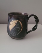 NG kubek mroczny las kruk księżyc unikat czarny fioletowy goth gothic 