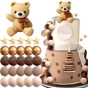 Figurka ozdoba na tort BRĄZOWY MIŚ , kule oraz gwiazdki BOHO roczek