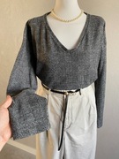 Szary sweter damski z wiskozą szkocka krata ciepły jesień duży rozmiar