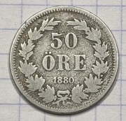 01050 Szwecja 50 ore 1880 srebro rzadka!