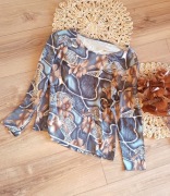 szara kobieca wzorzysta bluzka bluzeczka z rękawem w kwiaty kwiatki