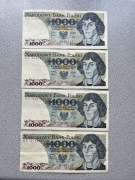 Banknoty 4 x 1000 zł 1982r. Kopernik PRL ładne różne serie
