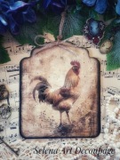 Dekoracyjny obrazek z kogutem farmhouse shabby chic decoupage handmade 