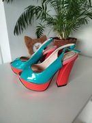 Piękne sandały lakierki wysoki obcas koturn 36/37